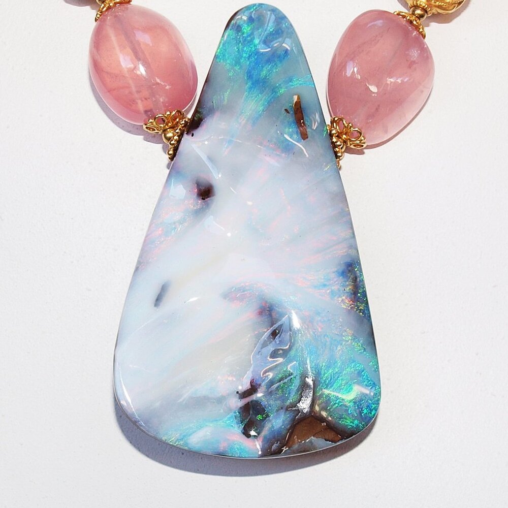 Australian Pastel Boulder Opal 18kt Agate Necklace - NWT